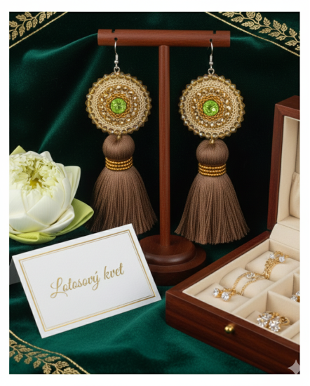 Háčkované  dizajnové náušnice "Lotosový kvet"